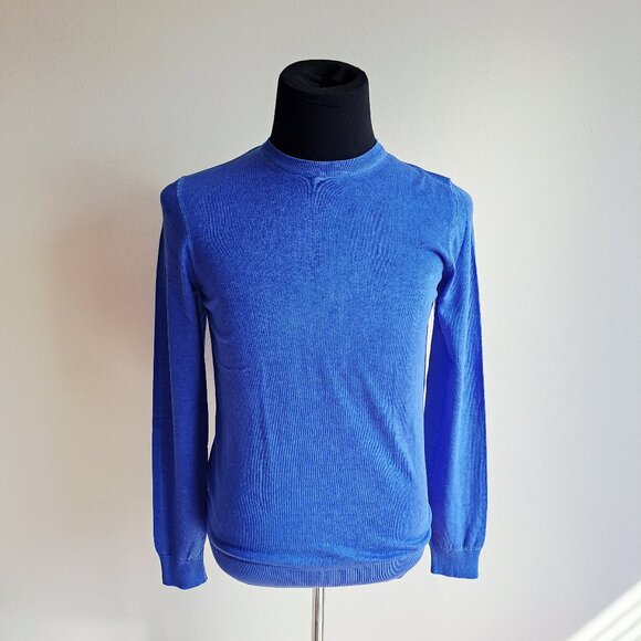 NWT Men's Patrick Assaraf 100% Cotton Crew Neck Blue Pullover Sweater Size S - Picture 1 of 14